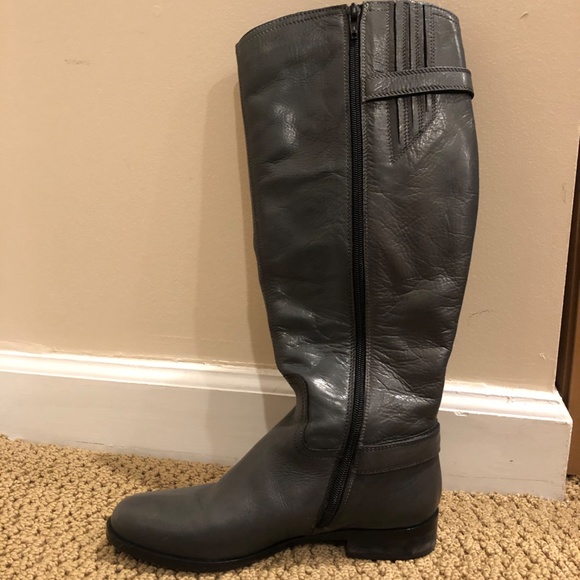 Garnet Hill tall grey leather boots wide calf, size: 7 - Picture 3 of 6